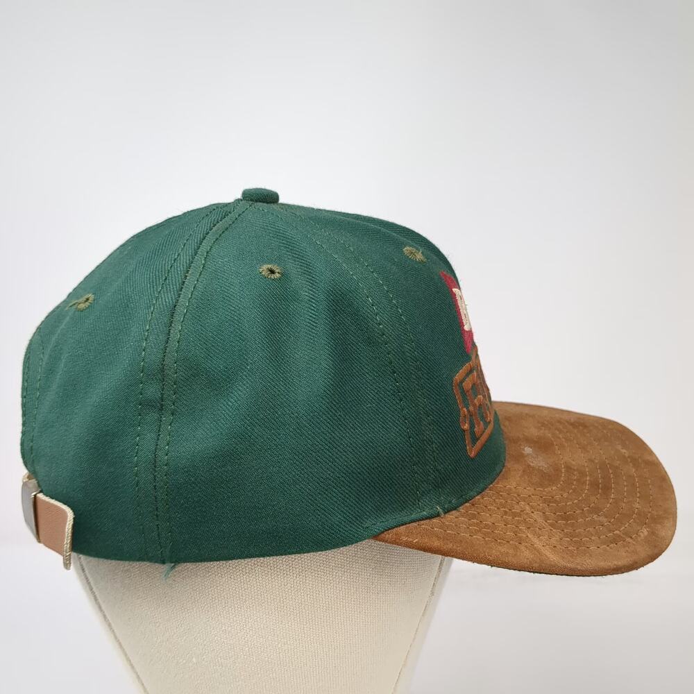 Budweiser Rodeo Baseball Cap Green OS Leather Strapback Suede Brim Hat Vintage - Picture 5 of 10